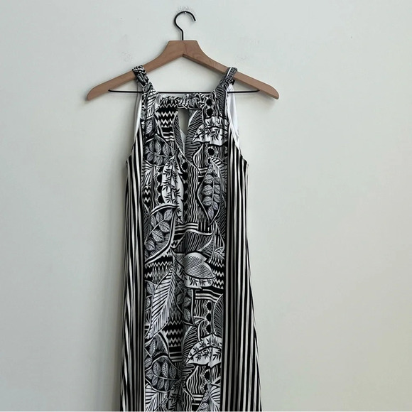 Chico’s Tropical Print Striped Maxi Dress Halter Stretch Jersey Size 0 (4-6) - Picture 5 of 12